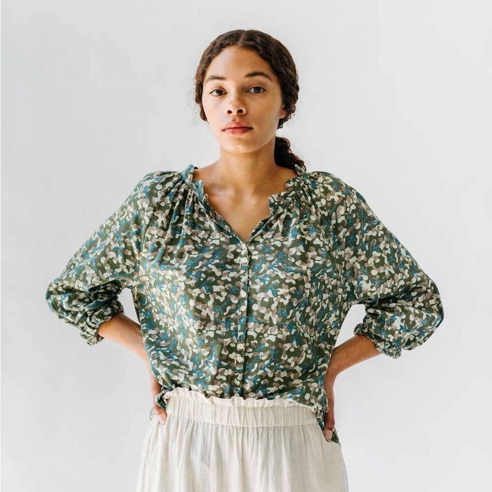 Mirth Handmade Edition Amsterdam Top Blouse Sweet Pea Green Floral size XL